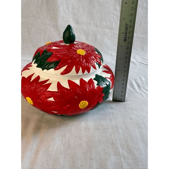 Christmas Poinsettia Pottery Decoration/Bowl/Dish Signed M.G.H. 1976, Holiday - Picture 3 of 9